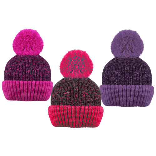 ROCKJOCK Girls Marl Pom Pom Hat With Fleece Lining Assorted colors
