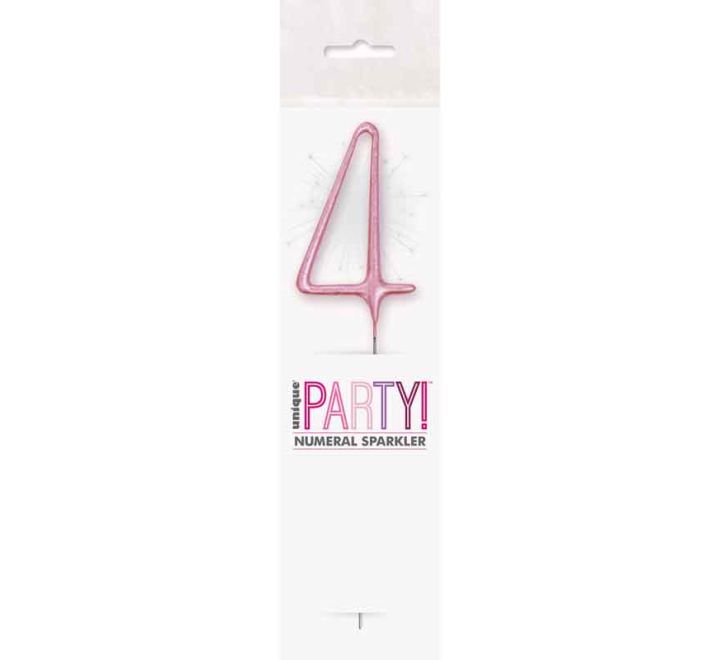 UNIQUE 7in NUMERAL 4 PINK GLITZ SPARKLER