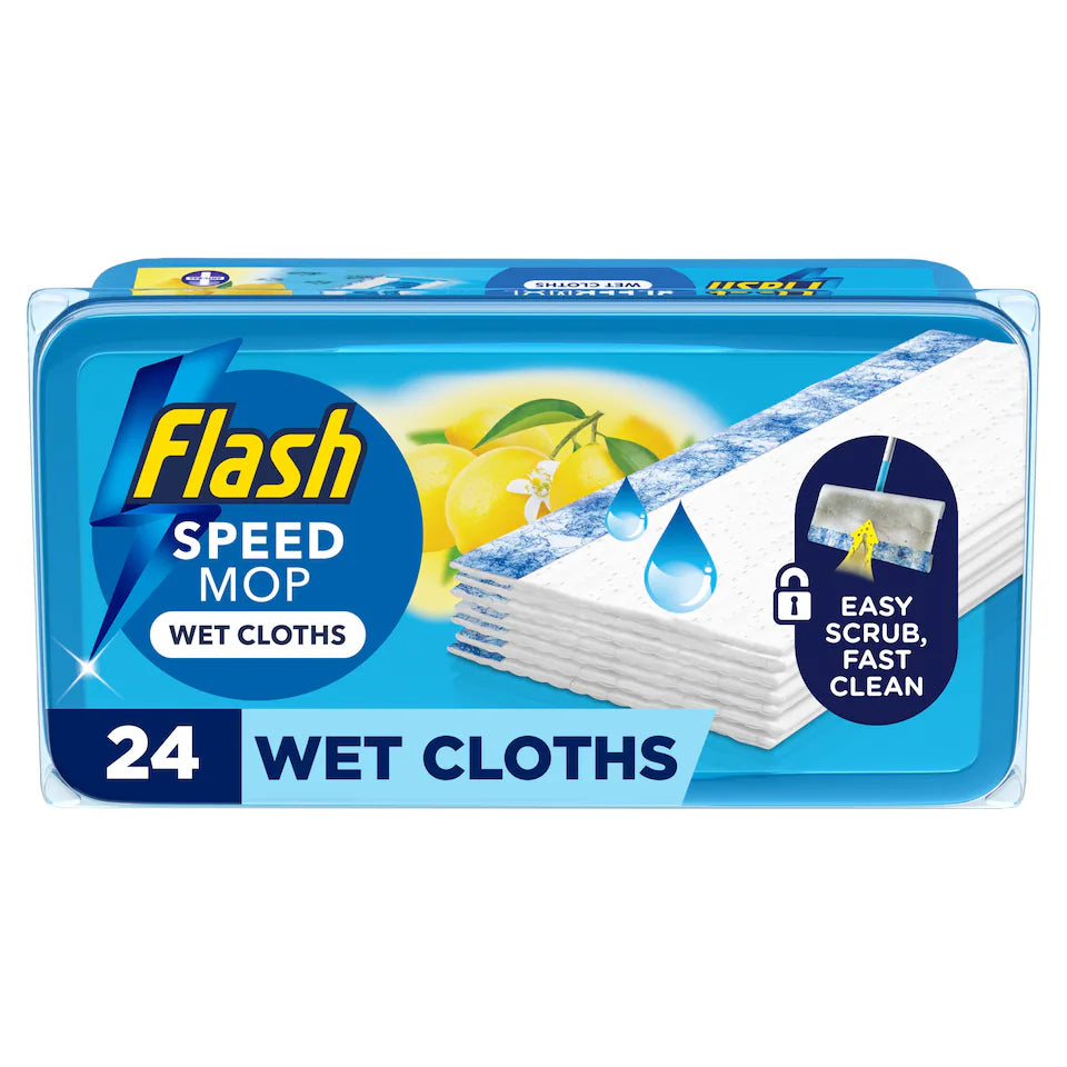 Recharges de lingettes humides antibactériennes Flash Speedmop au citron, lot de 24