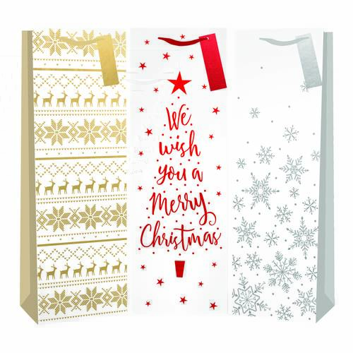 SAC BOUTEILLE DE NOËL DE LUXE BLANC PAYS DES MERVEILLES FESTIF Assorti