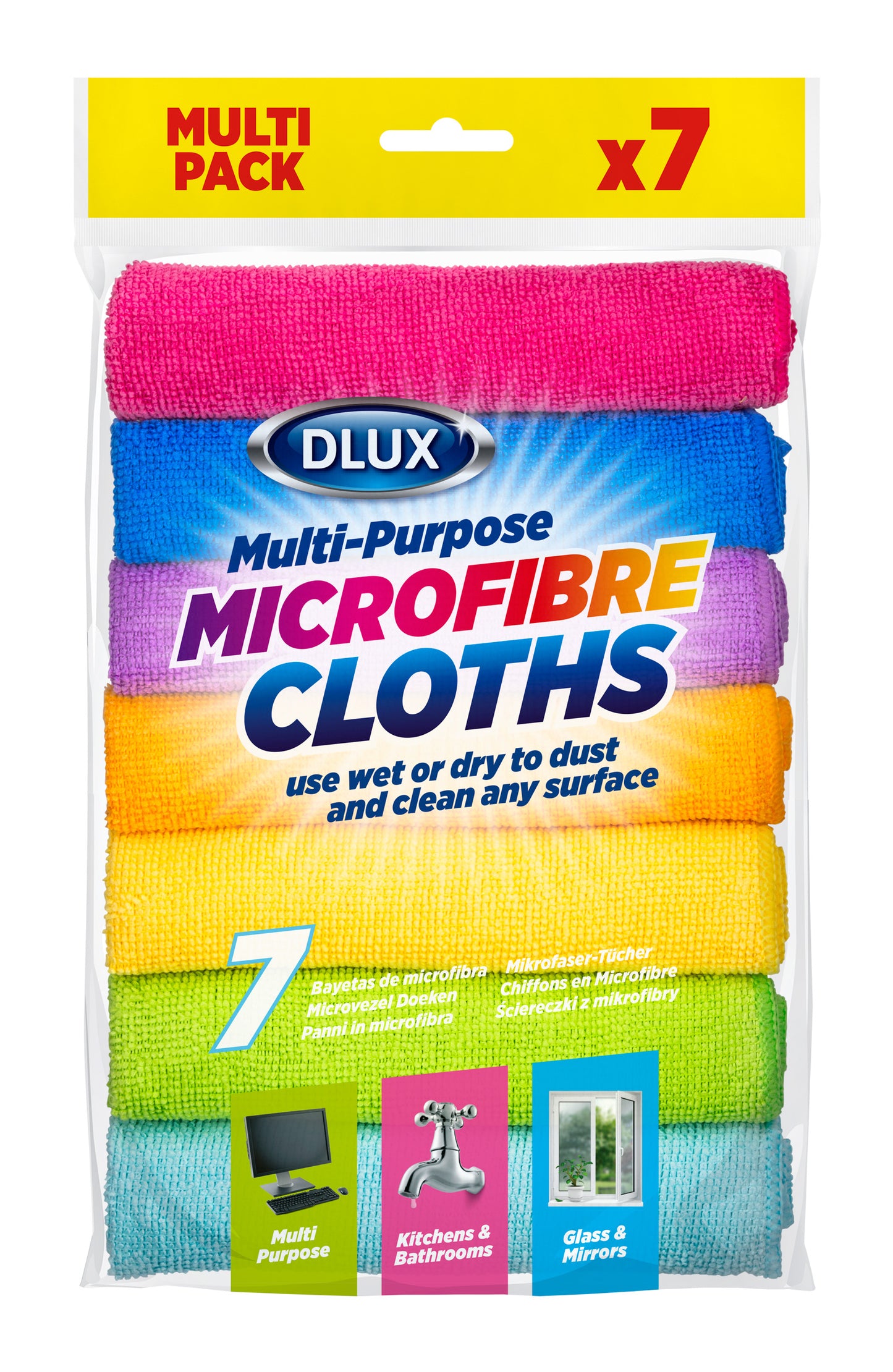 DLUX - Paquet de 7 chiffons en microfibre multi-usage