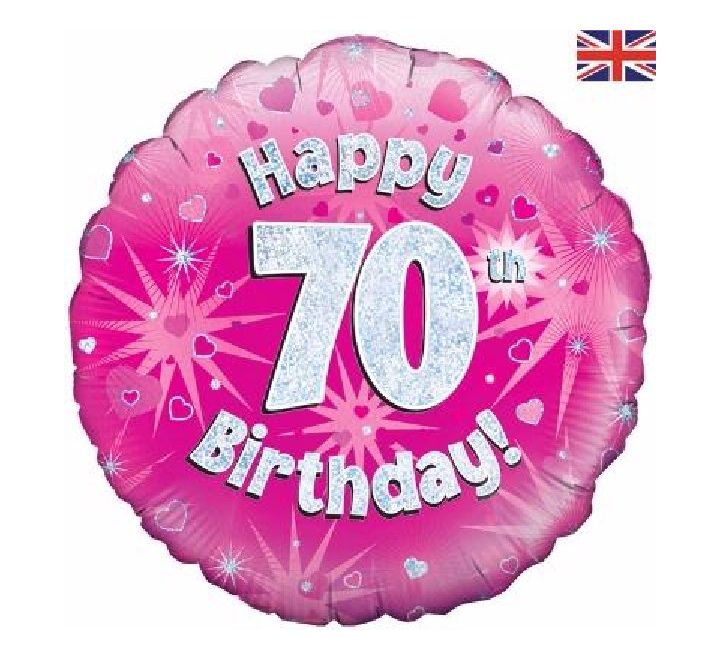 18IN 70TH BIRTHDAY PINK HOLO FOIL BALLOON
