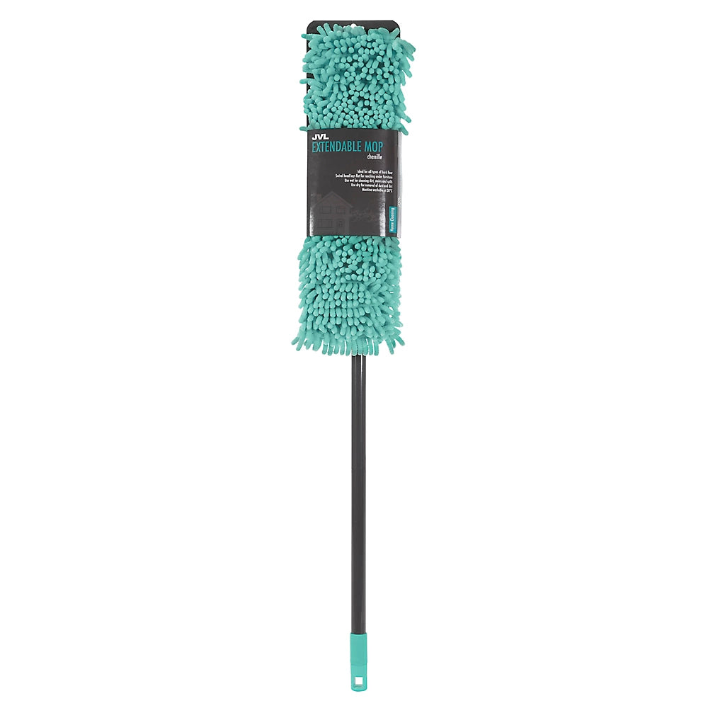Serpillière plate extensible JVL en chenille super absorbante, turquoise/grise