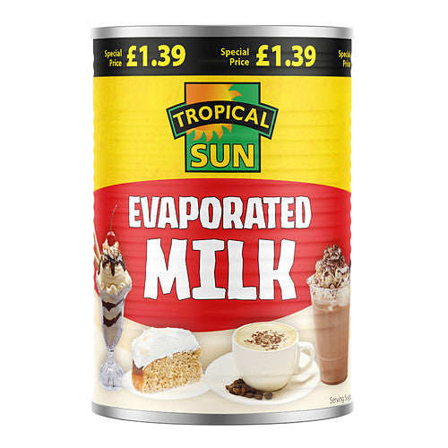 Tropical Sun Evaportaed Milk 410g PM £1.39