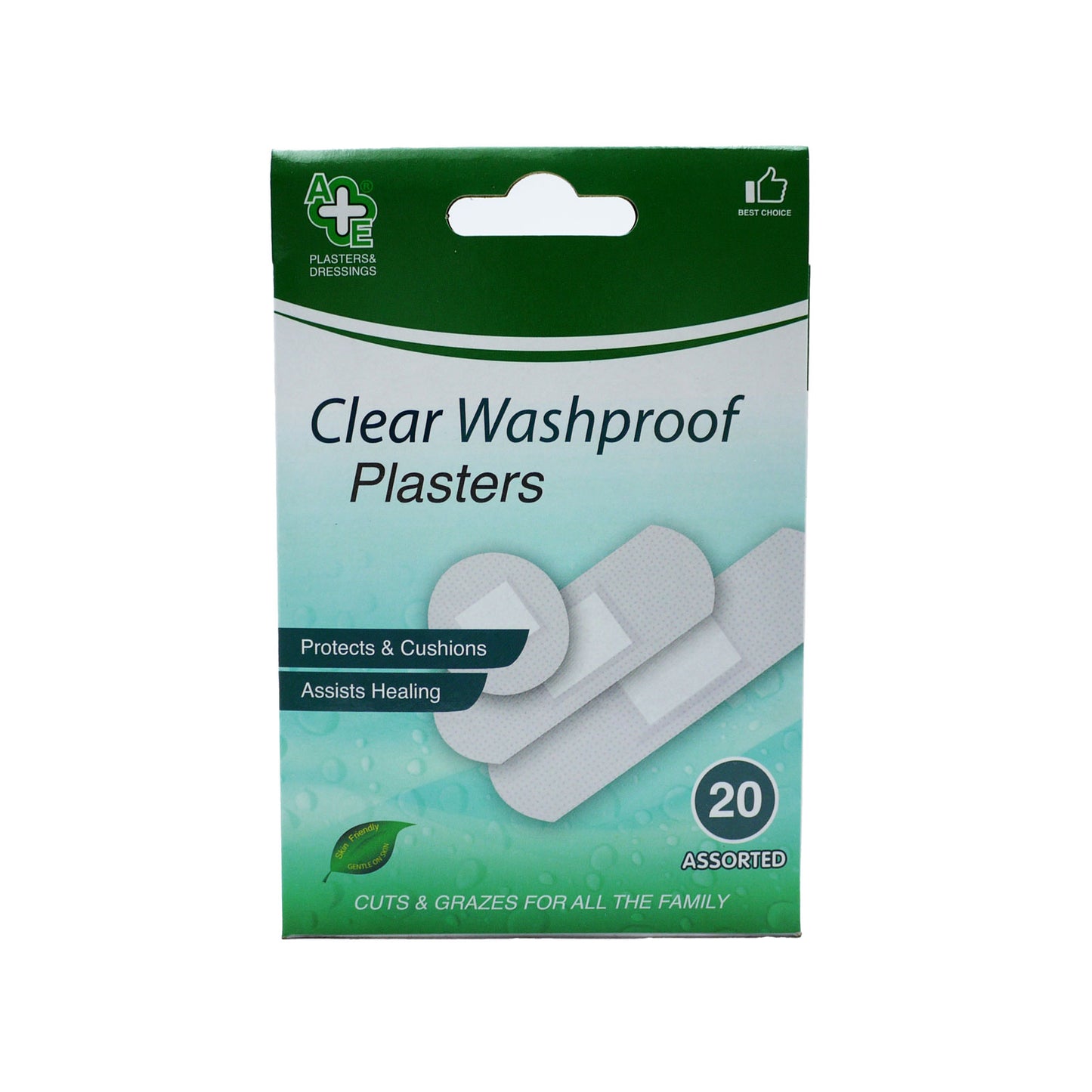 A & E Plasters Clear Washproof 20's