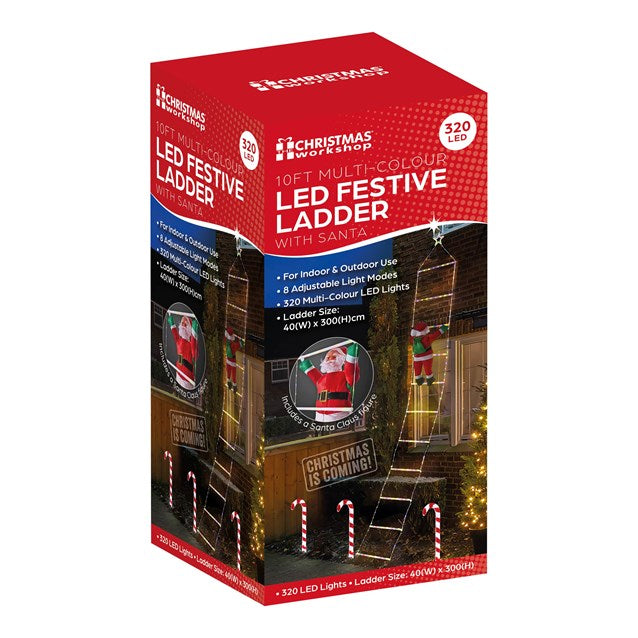 Christmas Workshop 10FT Christmas Ladder Lights W/SantaClause 40Width