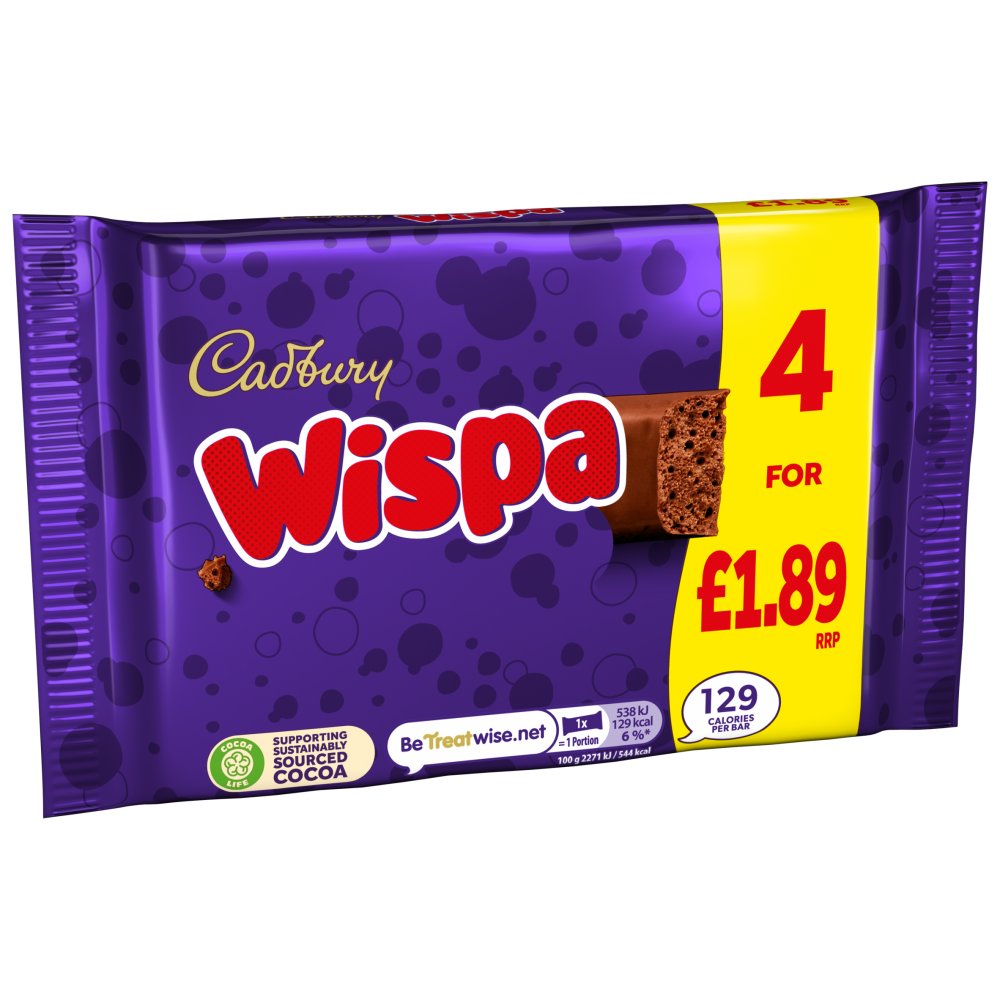 Cadbury Wispa Chocolate Bar 4 Pack Multipack £1.89 PMP 94.8g