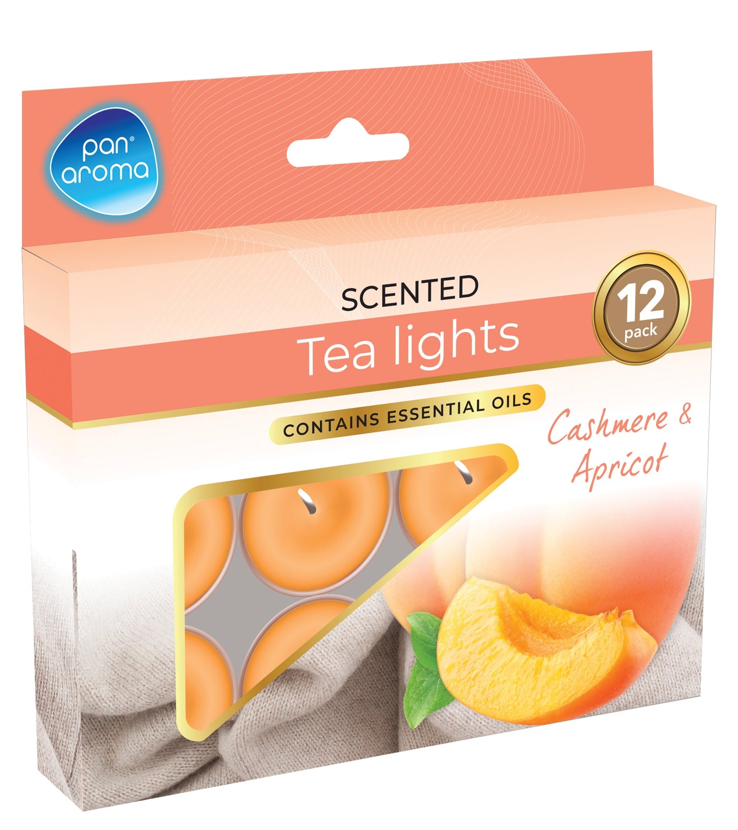 Pan Aroma, paquet de 12 bougies chauffe-plat colorées – Cachemire & Abricot