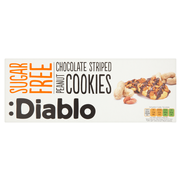 Diablo Sugar Free Chocolate Striped Peanut Cookies 150g