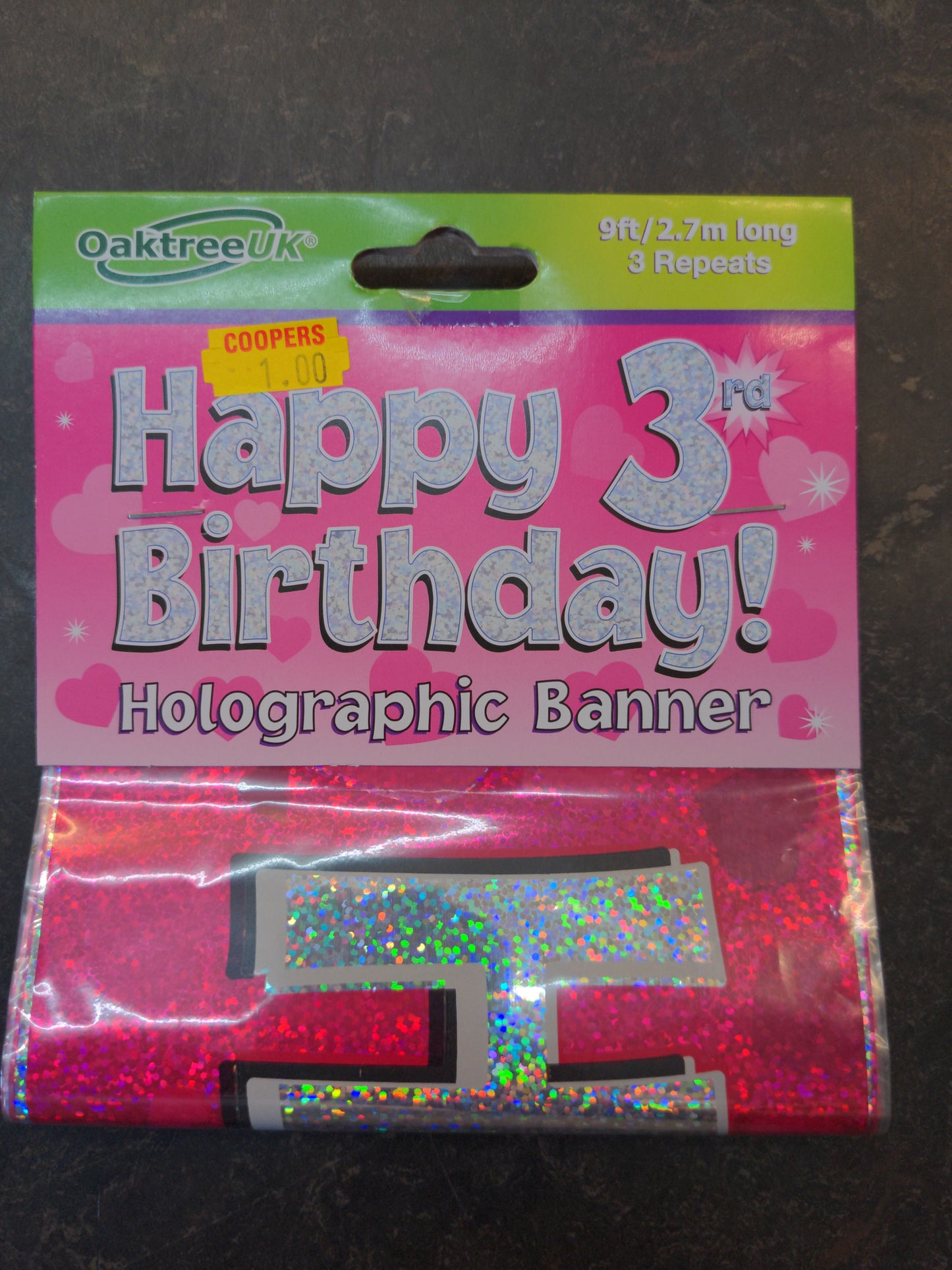 Happy 3rd birthday banner Pink 9 feet