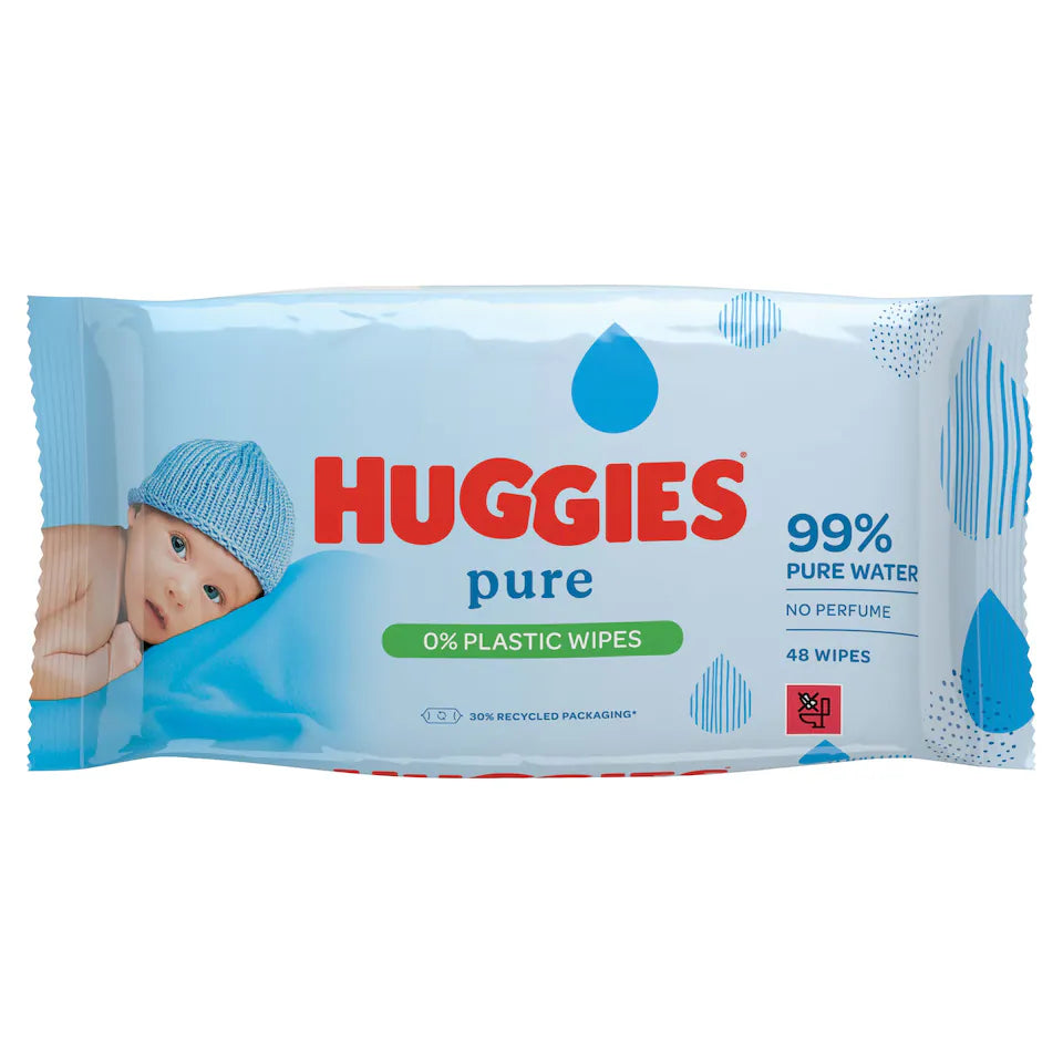 Huggies Pure 0% Plastic Baby Wipes 56 Wipes