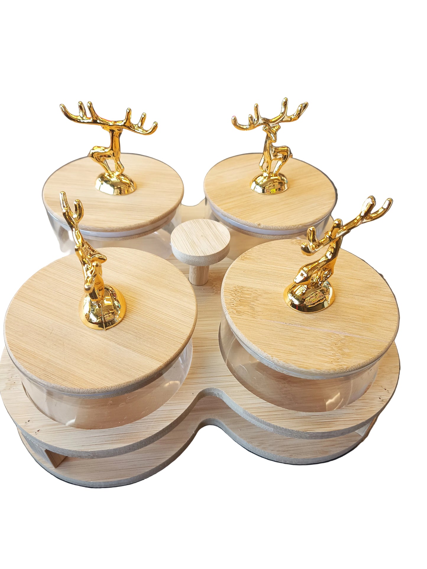 Four Jar Glass Storage with wooden stand