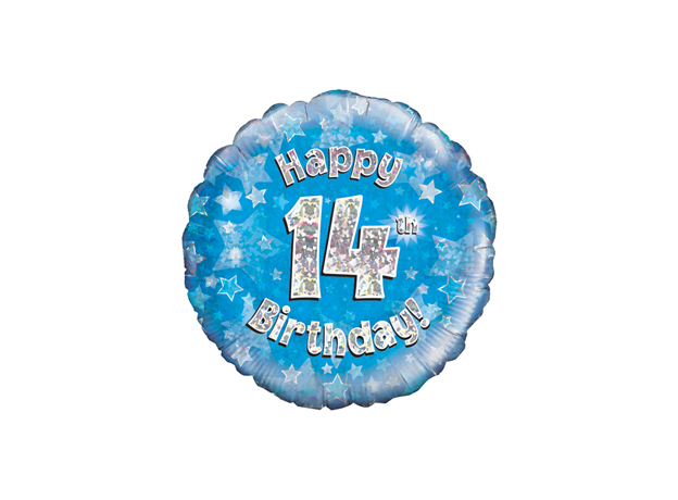 Oaktree 18 Inch Foil Balloon - Happy 14th Birthday Blue Holographic