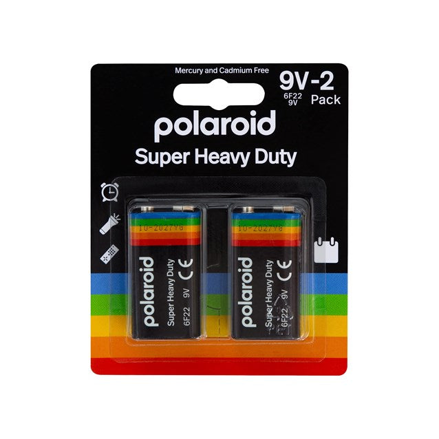 POLAROID 9V HEAVY DUTY BATTERIES MERCURY & CADMIUM FREE BATTERIES (2PK)