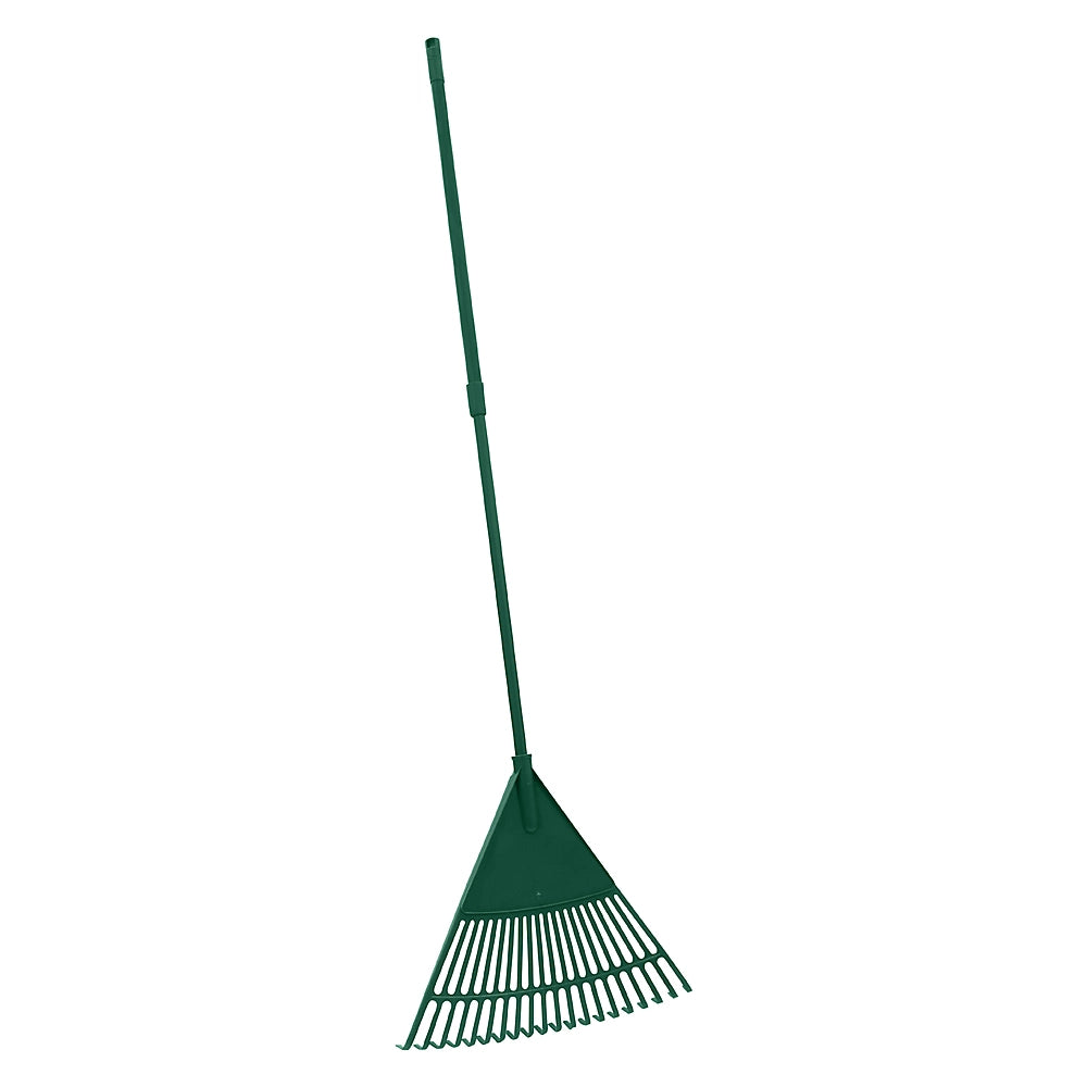 Râteau à feuilles JVL de jardin extérieur avec manche télescopique, vert