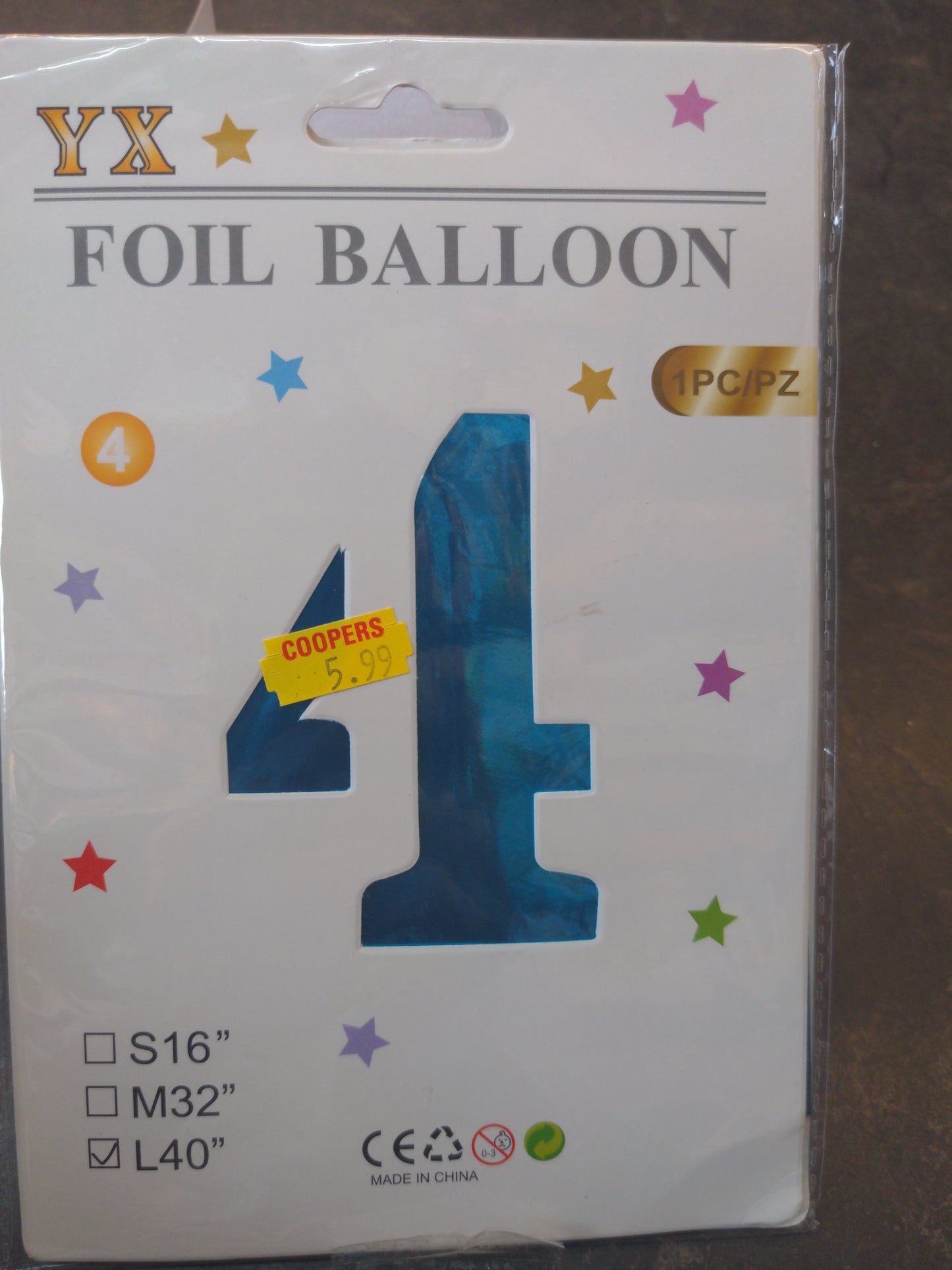 Giant No 4 helium/Air Foil Balloon L40in Blue