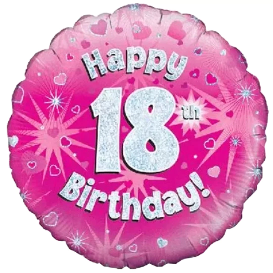 18 inch Happy 18th Birthday Pink Holographic Foil Balloon