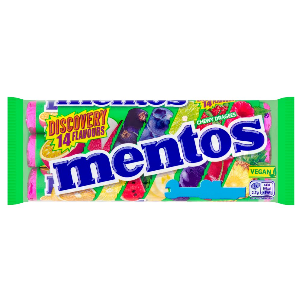 Mentos Découverte 14 Parfums Dragées à Mâcher Rouleaux 3 x 37,5g