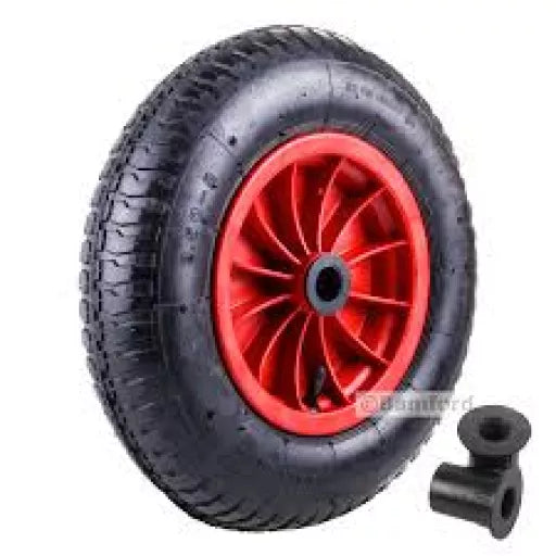 Pneumatic Wheelbarrow Wheel 350mm x80mm Red Plastic Hub