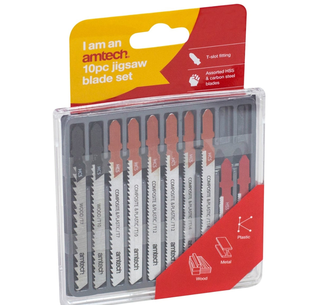 Amtech 10 Piece mixed jigsaw blades with T-slot fitting