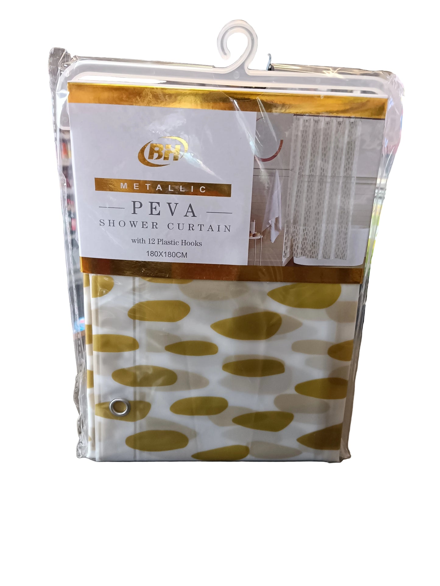 Peva Metallic Shower Curtain With 12 Plastic Hooks Assorted Colours 180 x180cm