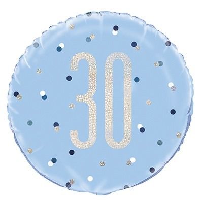 Blue Glitz 30th Birthday Prismatic Foil 18" Balloon