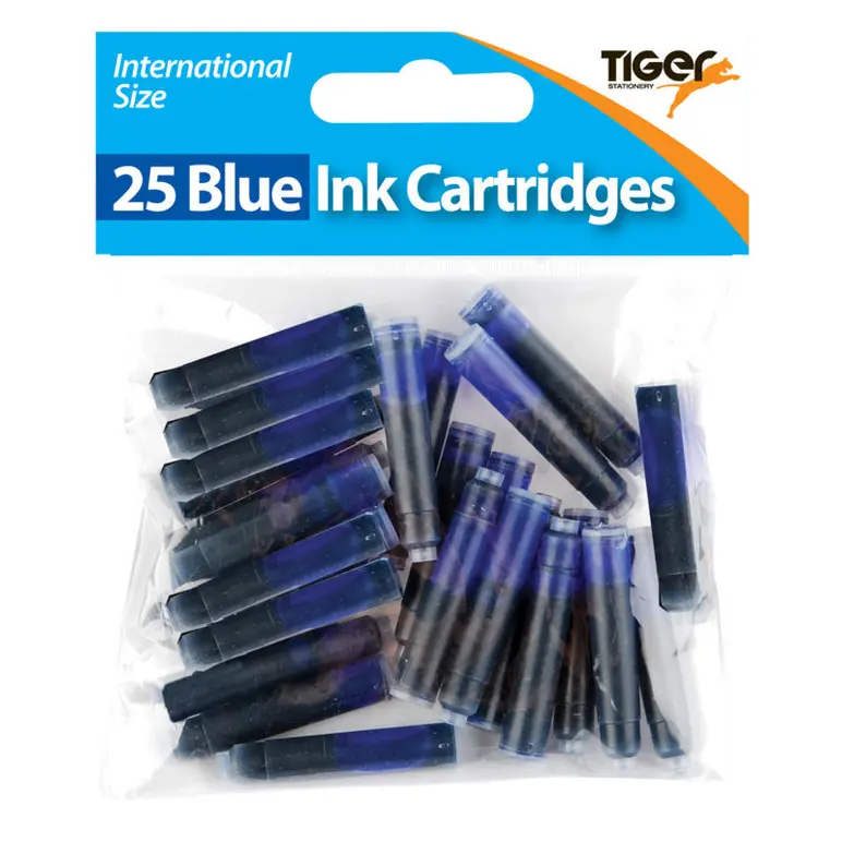 BLUE -TIGER 25 UNIVERSAL FOUNTAIN PEN CARTRIDGES BLUE