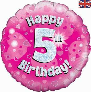 Oaktree 18inch Happy 5th Birthday Pink Holographic Balloon