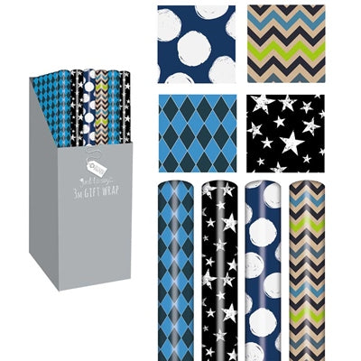 Papier Cadeau Motifs Homme 3 Mètres 1 Fourni