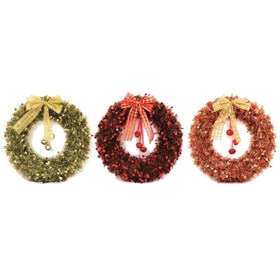Home Decs XMAS Large Tinsel Wreath with Bells 1 Supplied