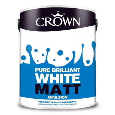 CROWN PAINTS PURE BRILLIANT WHITE MATT PAINT 5 LITRE