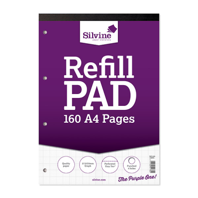 Silvine Bloc Recharge A4 160 Pages Quadrillé 2-10-20mm Perforé