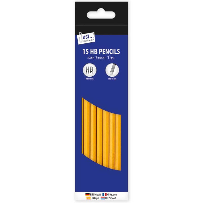 15 crayons à papier HB avec gommes intégrées
