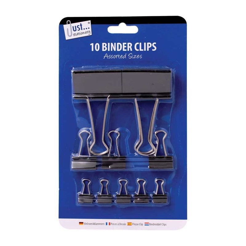 Just Stationery Binder Clips Assorted Sizes 10 in Pack Binder Clips Metal Grip