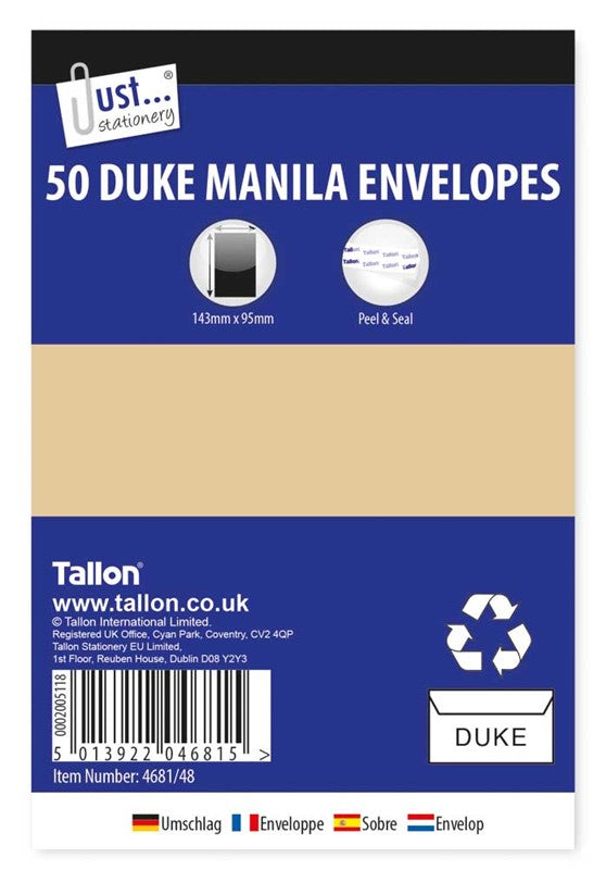Enveloppes 50 x Duke Manila, autocollantes, 80 g/m²