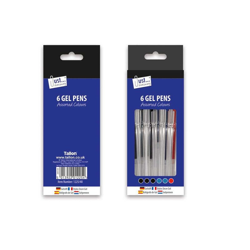 Just Stationery 6 Gel Ink Pens Blue, Black, Red Ink (Pack 6)