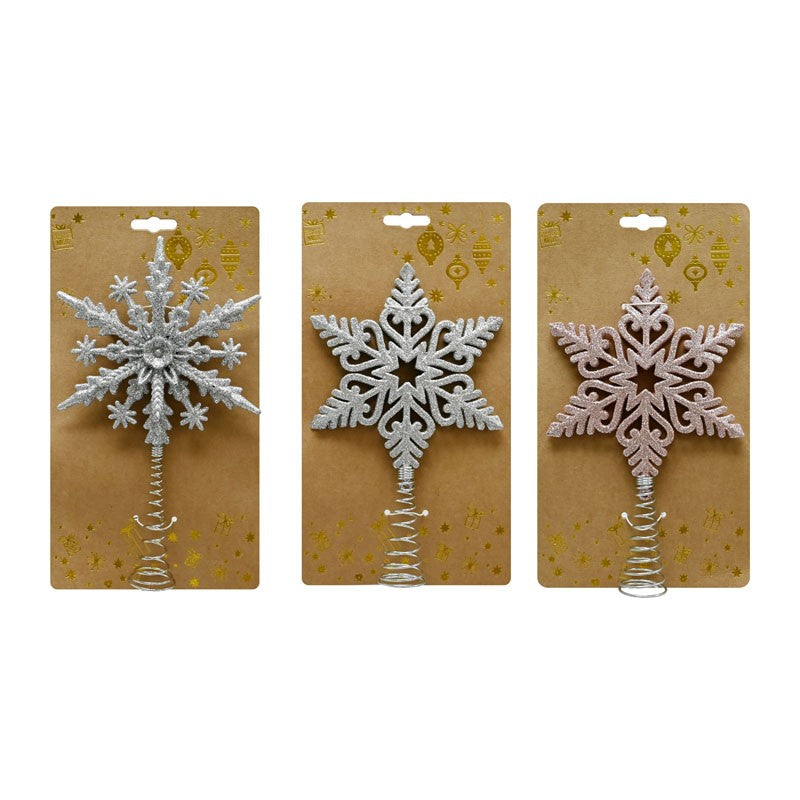MAGIC GLITTER SNOWFLAKE TREE TOPPER ASSORTED COLOURS AND DESIGN