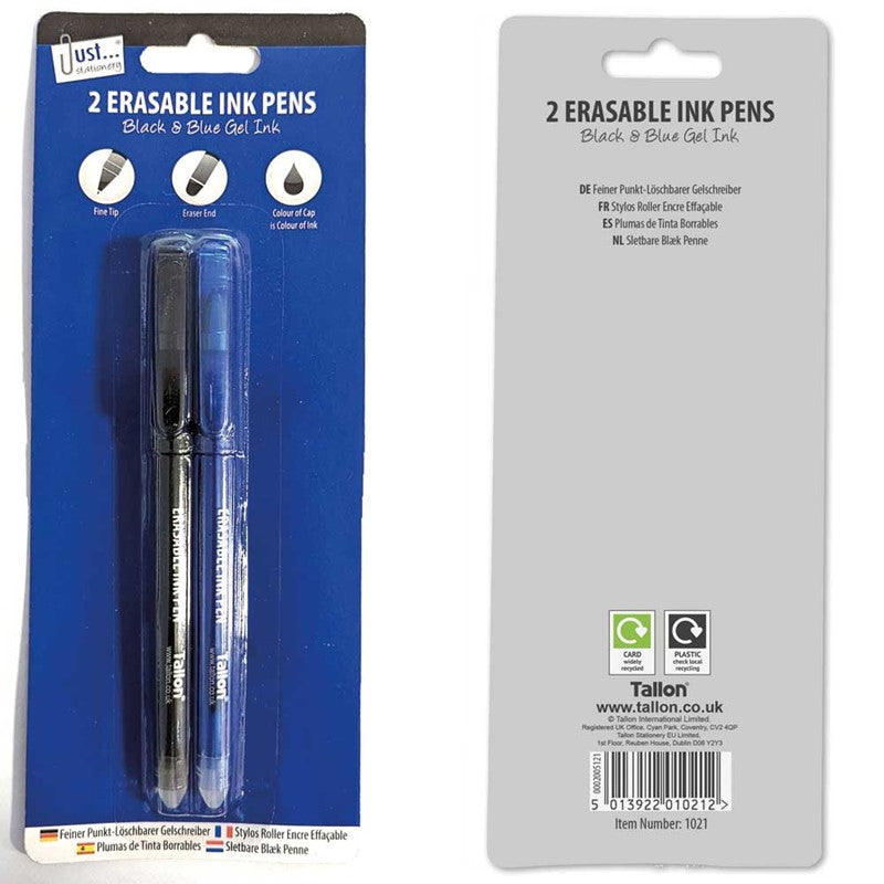 Just Stationary 2 Stylos Encre Noire et Bleue Effaçable