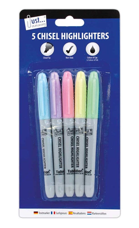 5 Surligneurs Pastel à pointe biseautée
