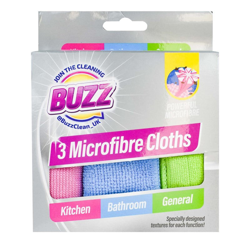 Lot de 3 lingettes microfibres Buzz en boîte de couleur
