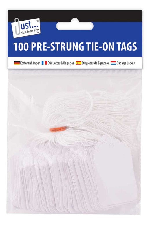 100 Pre Strung White Tags 36x53mm
