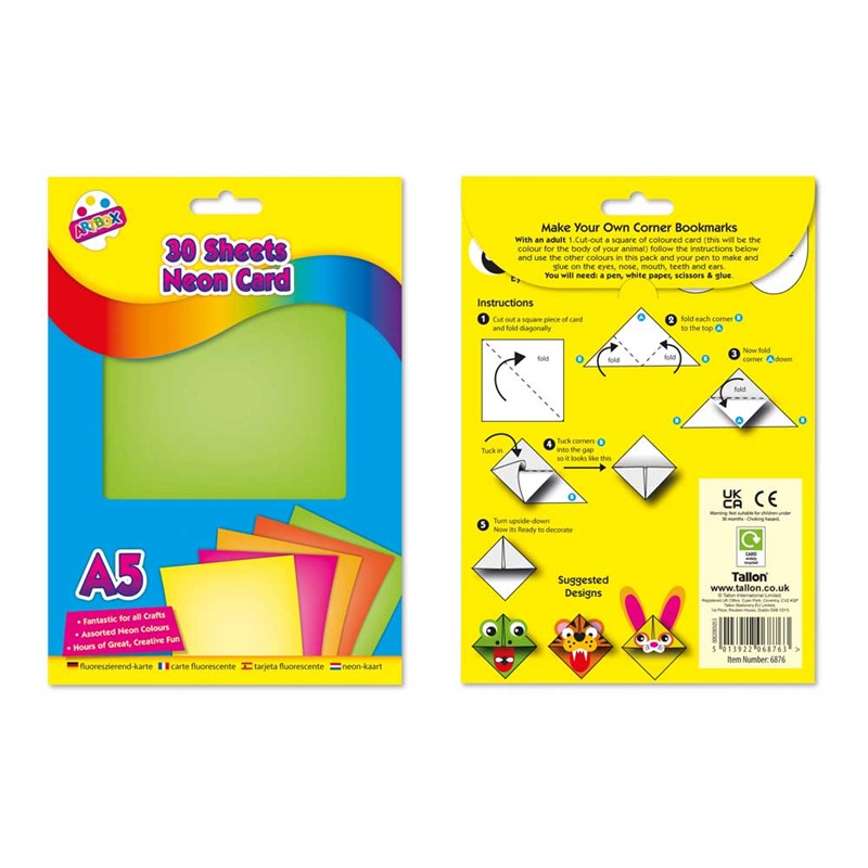 30 feuilles de carte A5 couleurs néon assorties