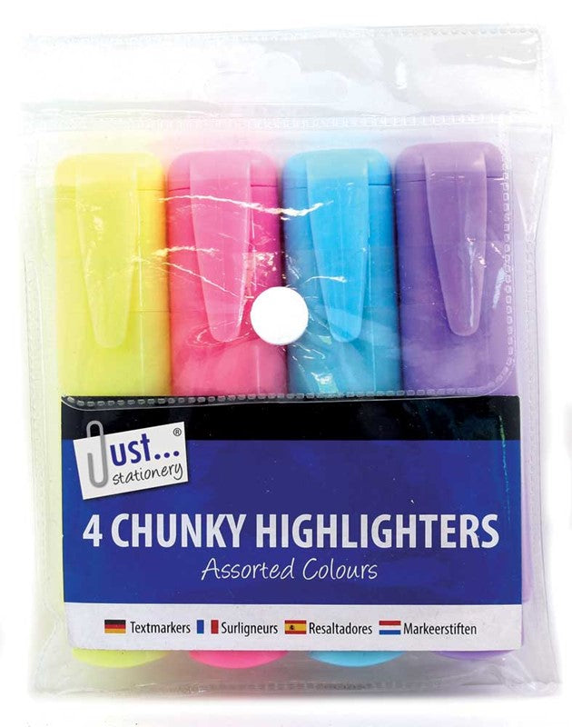 4 gros surligneurs, couleurs pastel assorties