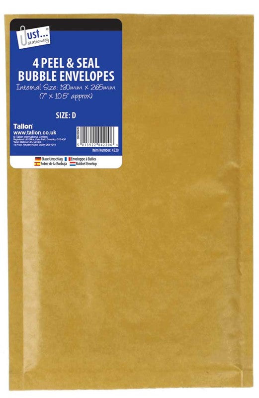 4 enveloppes à bulles Taille D 180 x 265