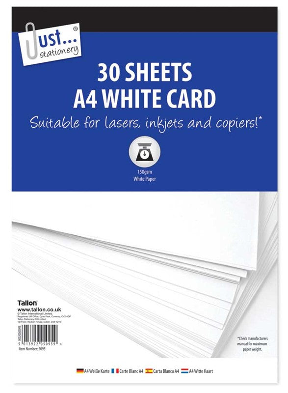 A4 White Card 30 x 150 gsm Sheets