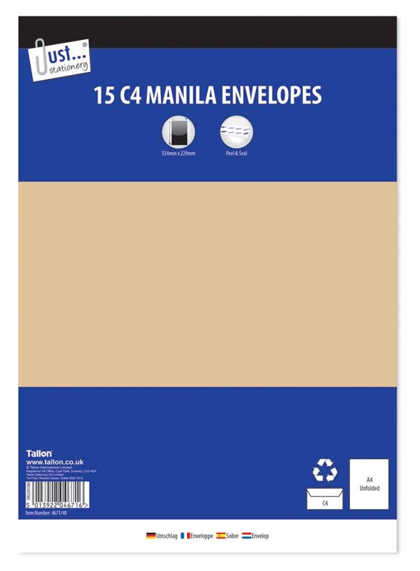 Enveloppes 15 x C4 Manille, auto-adhésives, 80 g/m²