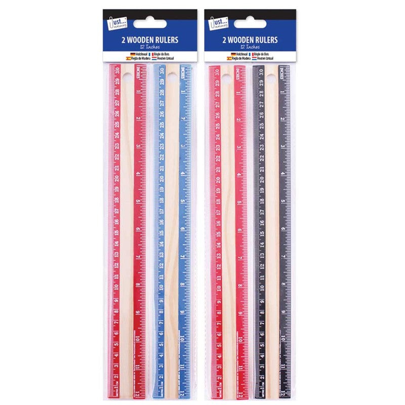 Just Stationery 12 inch Wooden Rulers (Pack of 2)