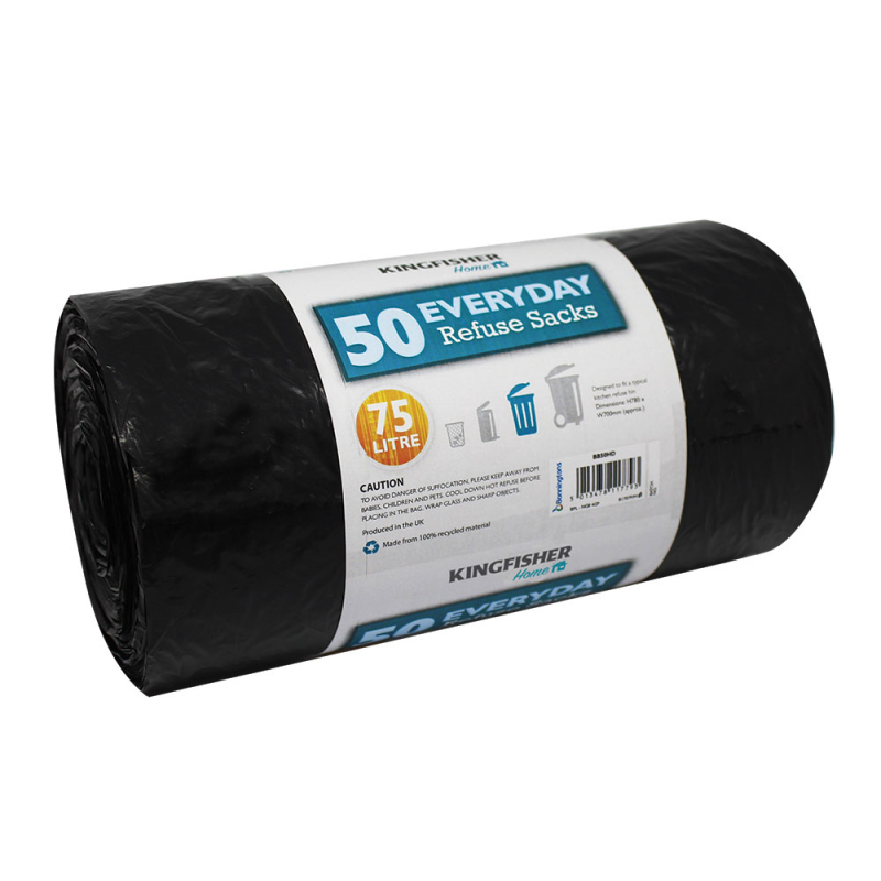 LOT DE 50 SACS POUBELLE NOIRS DE QUALITÉ DE 75 L