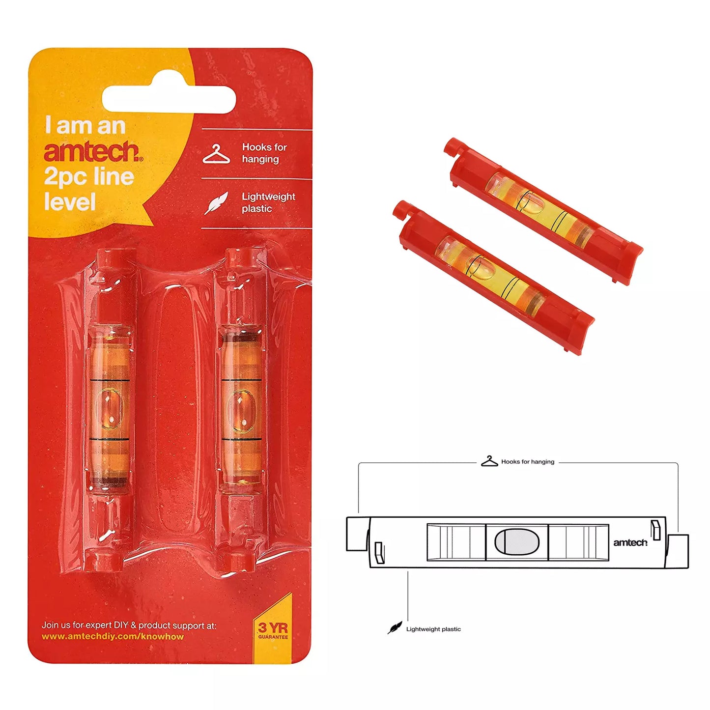 AMTECH Lot de 2 NIVEAUX À LIGNE pour Corde/Fil de Maçonnerie, Niveau à Bulle à Suspendre
