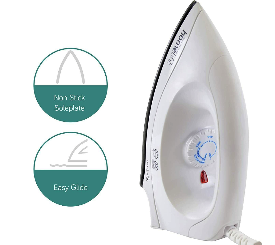 Fer à repasser à sec HomeLife « Coral » 1200 W – Semelle antiadhésive – Blanc